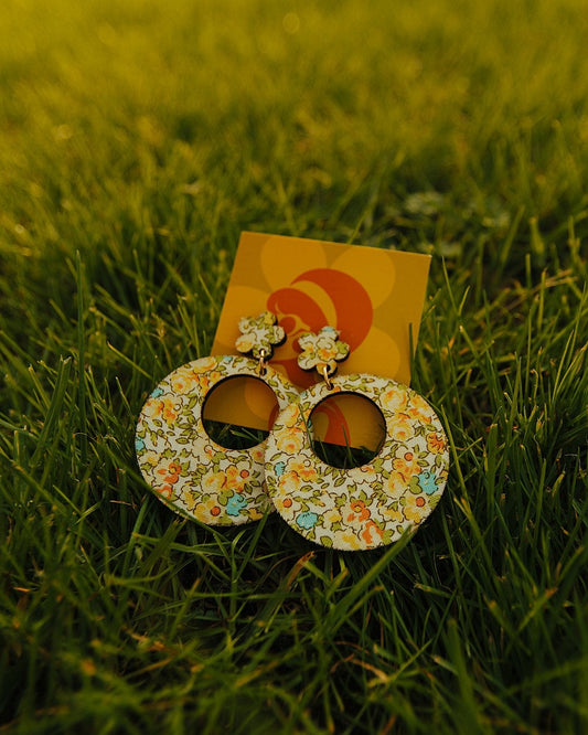 Floral Fabric Wood Earrings