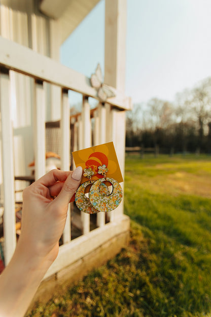 Floral Fabric Wood Earrings