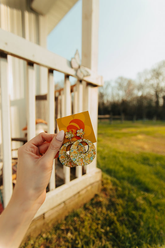 Floral Fabric Wood Earrings