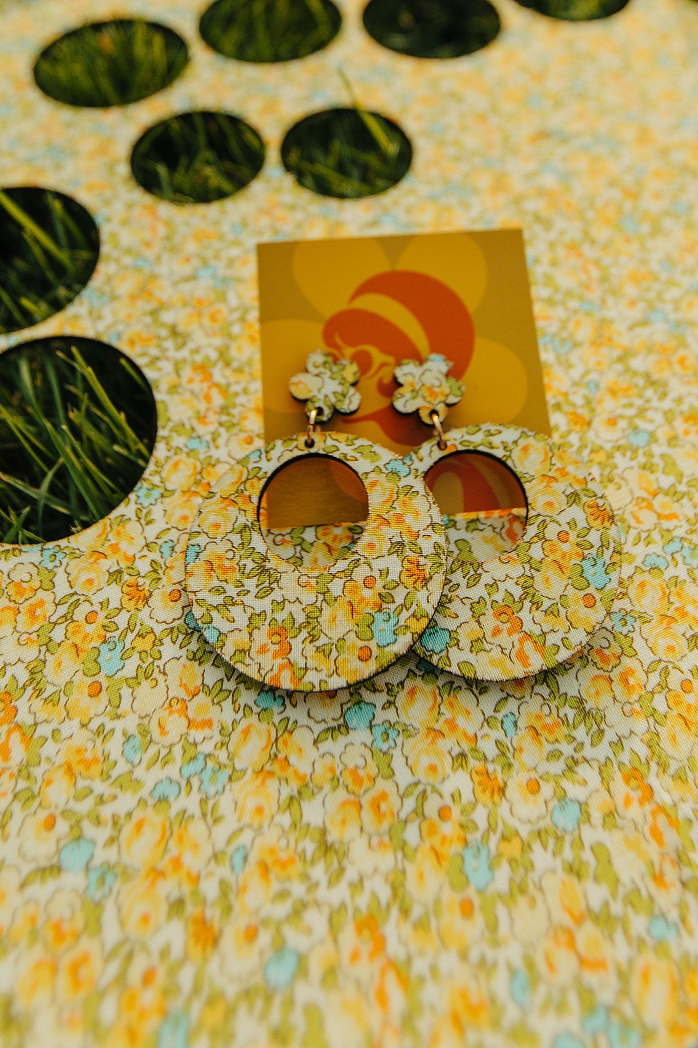 Floral Fabric Wood Earrings