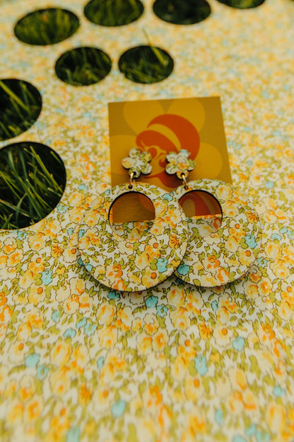 Floral Fabric Wood Earrings