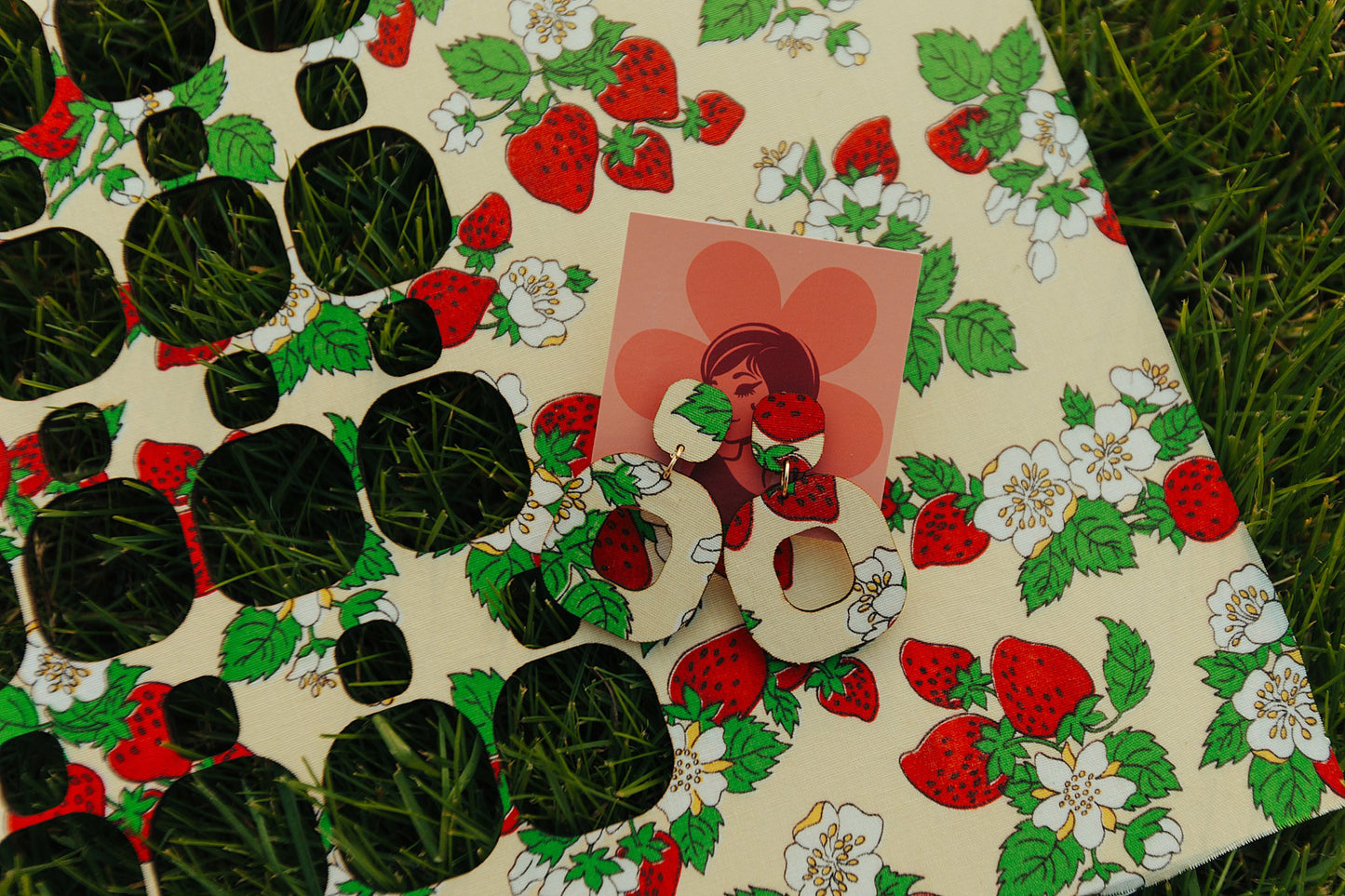 Strawberry Vintage Fabric Wood Earrings