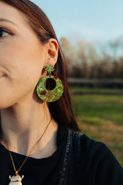 Ladybug Vintage Fabric Wood Earrings