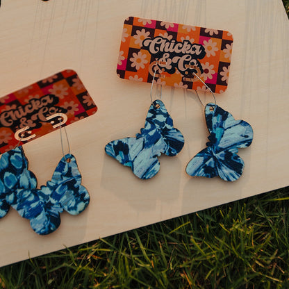 Butterfly Fabric Wood Earrings