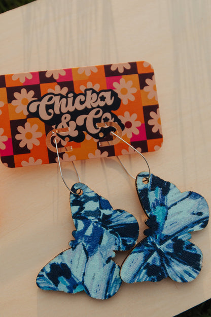 Butterfly Fabric Wood Earrings