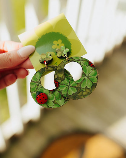 Ladybug Vintage Fabric Wood Earrings