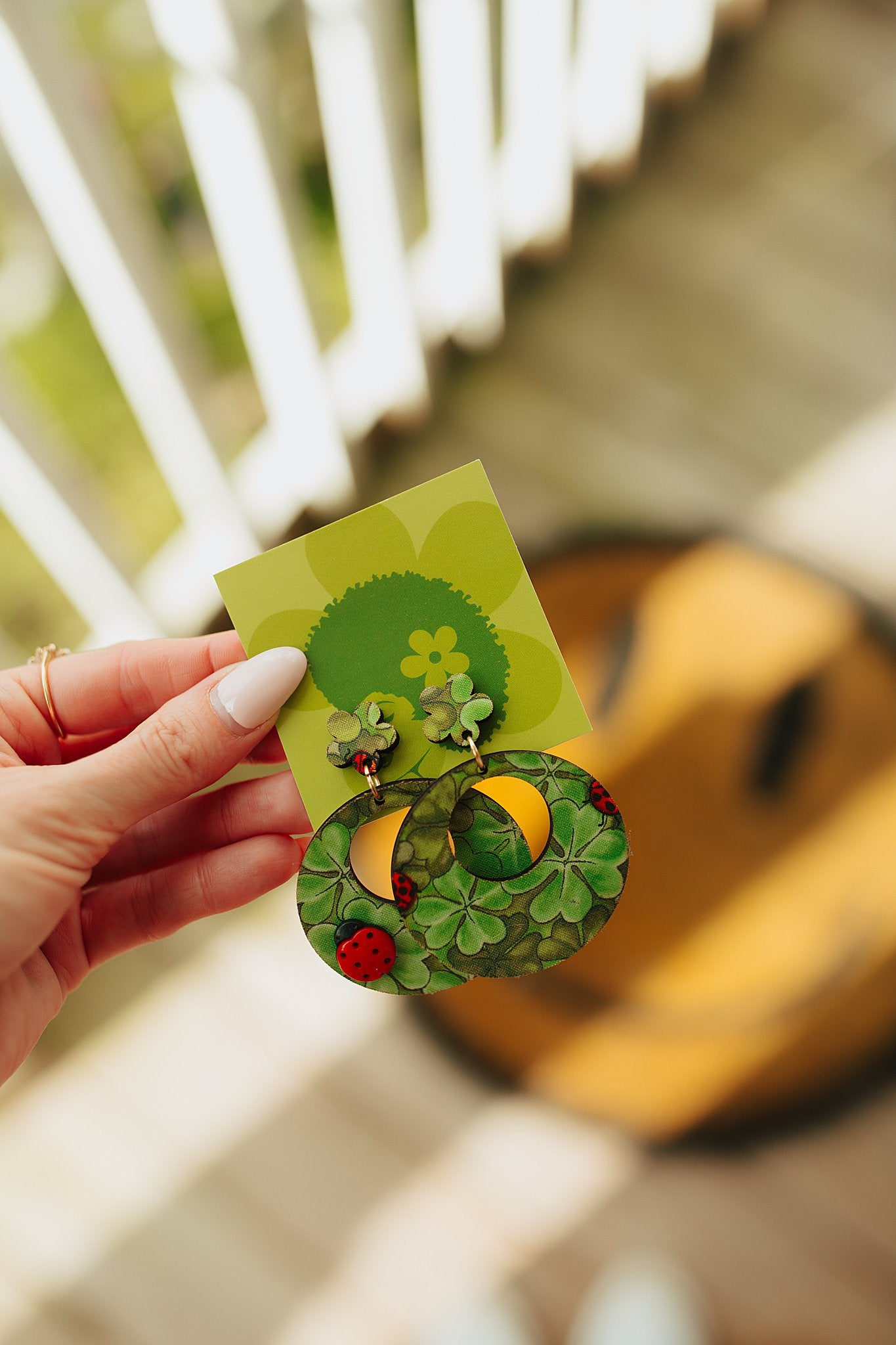 Ladybug Vintage Fabric Wood Earrings