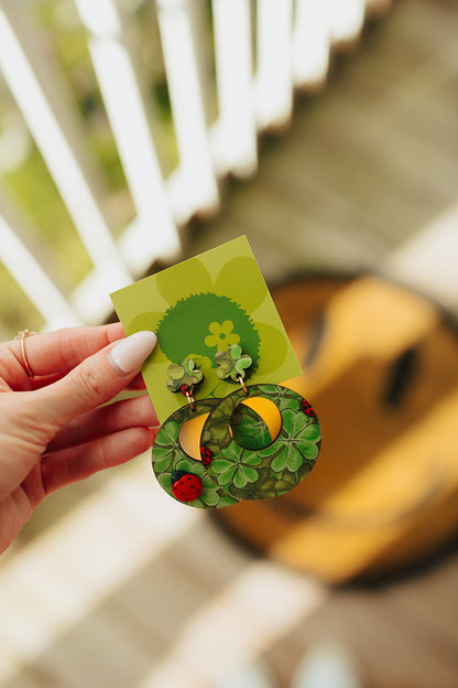 Ladybug Vintage Fabric Wood Earrings