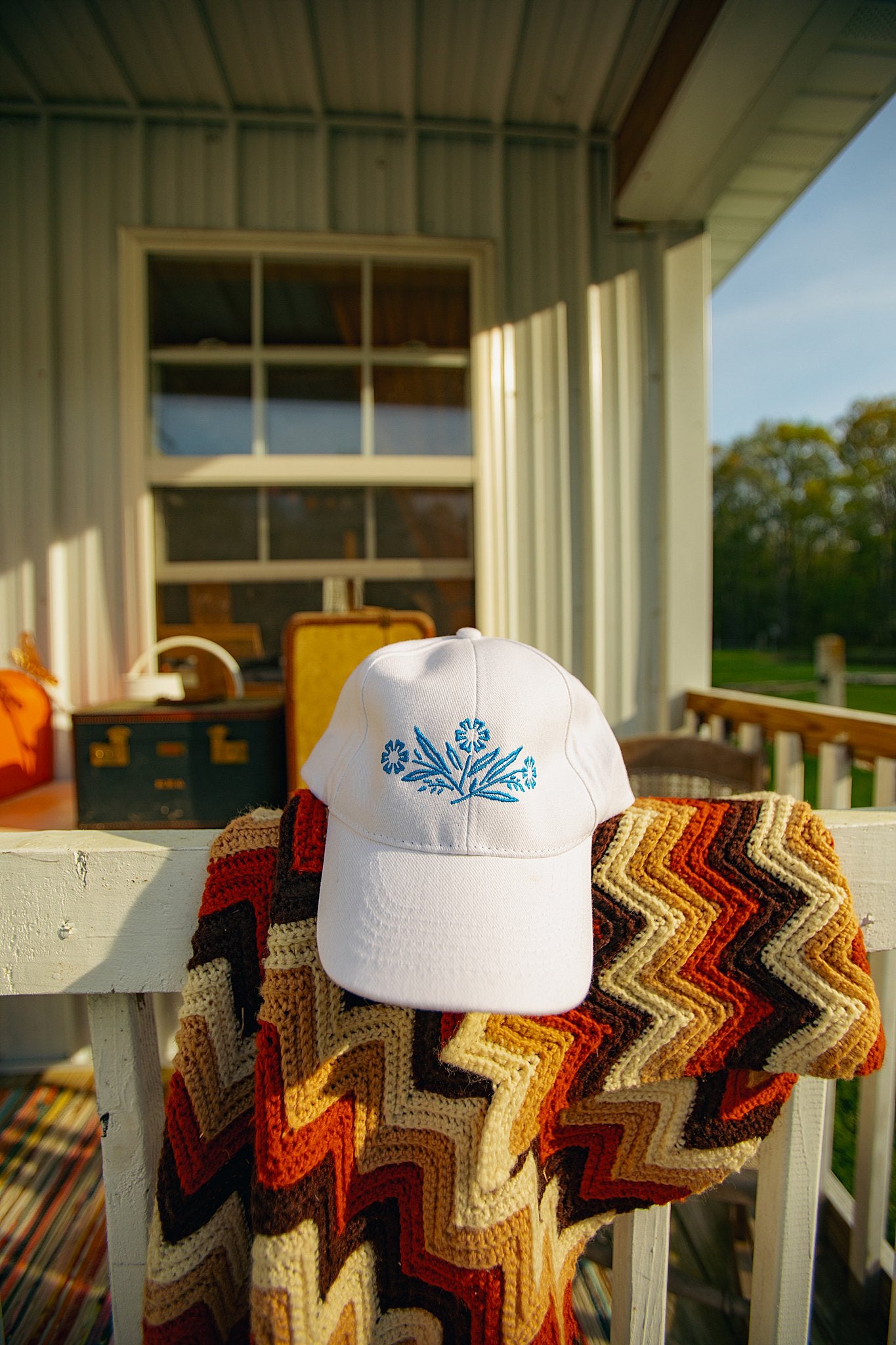 Blue Floral Embroidered Cap