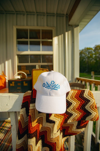Blue Floral Embroidered Cap