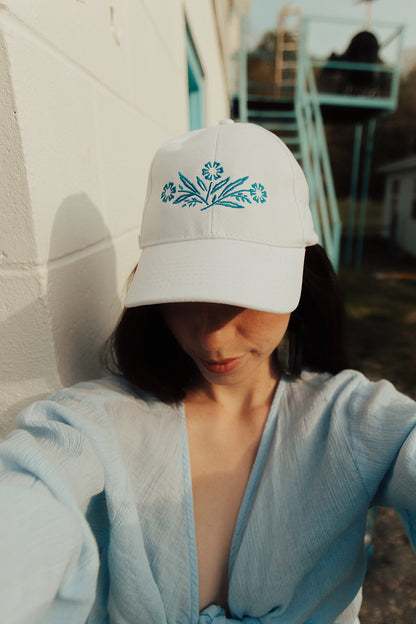 Blue Floral Embroidered Cap