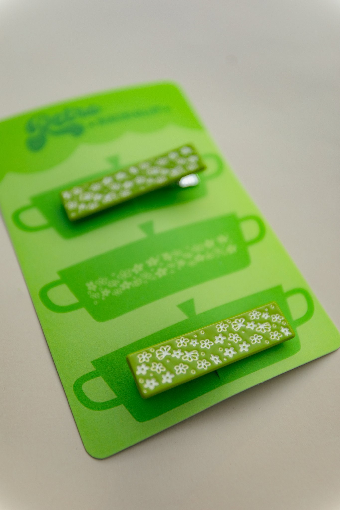 Green Retro Floral Hair Clip Set