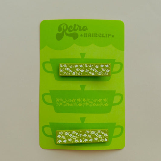 Green Retro Floral Hair Clip Set