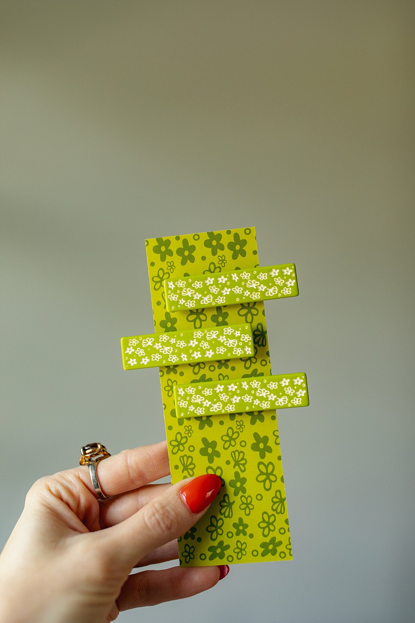 Green Retro Floral Hair Clip Set