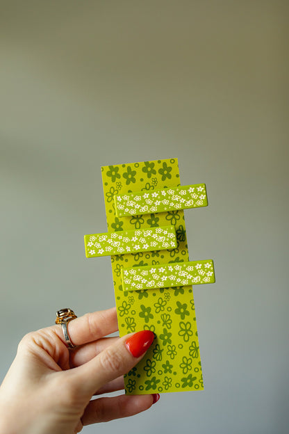 Green Retro Floral Hair Clip Set