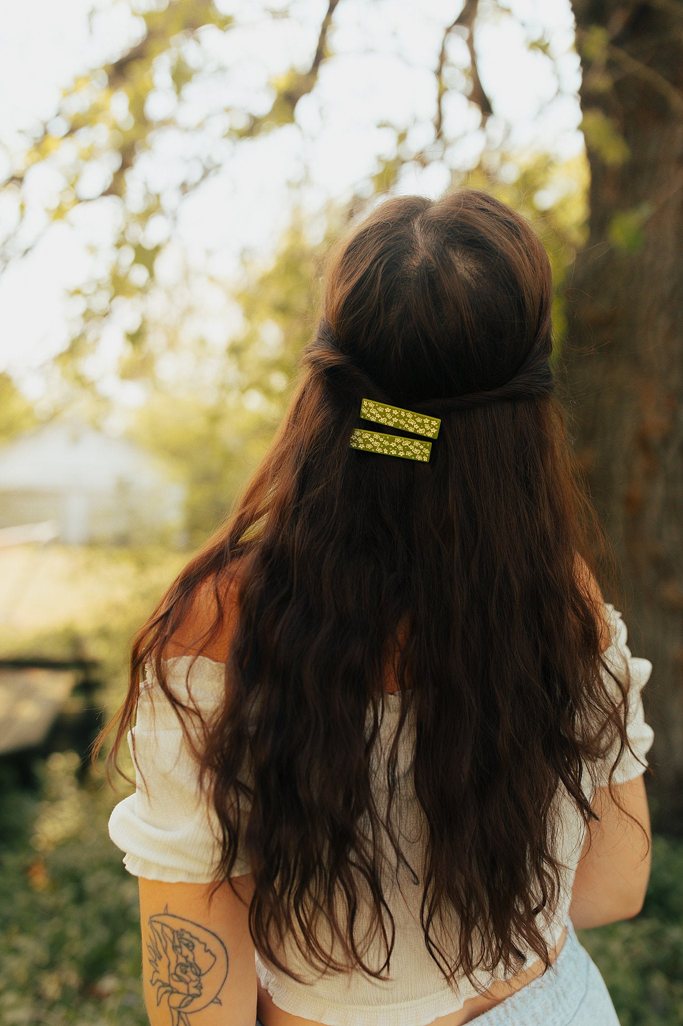 Green Retro Floral Hair Clip Set