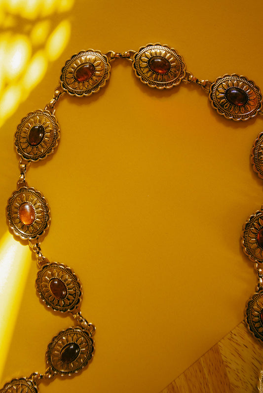 Oval Amber Stud Concho Western Chain Belt