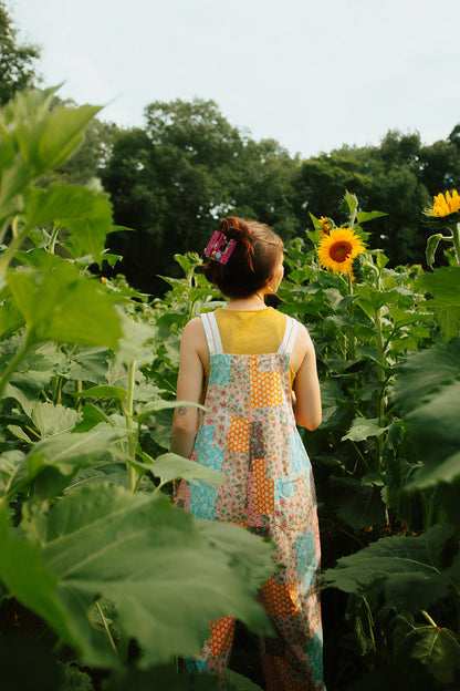Patchwork Print Overalls Oversized