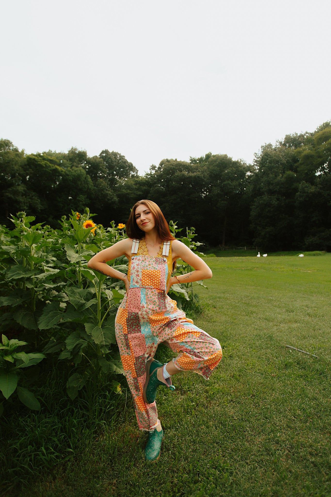 Patchwork Print Overalls Oversized