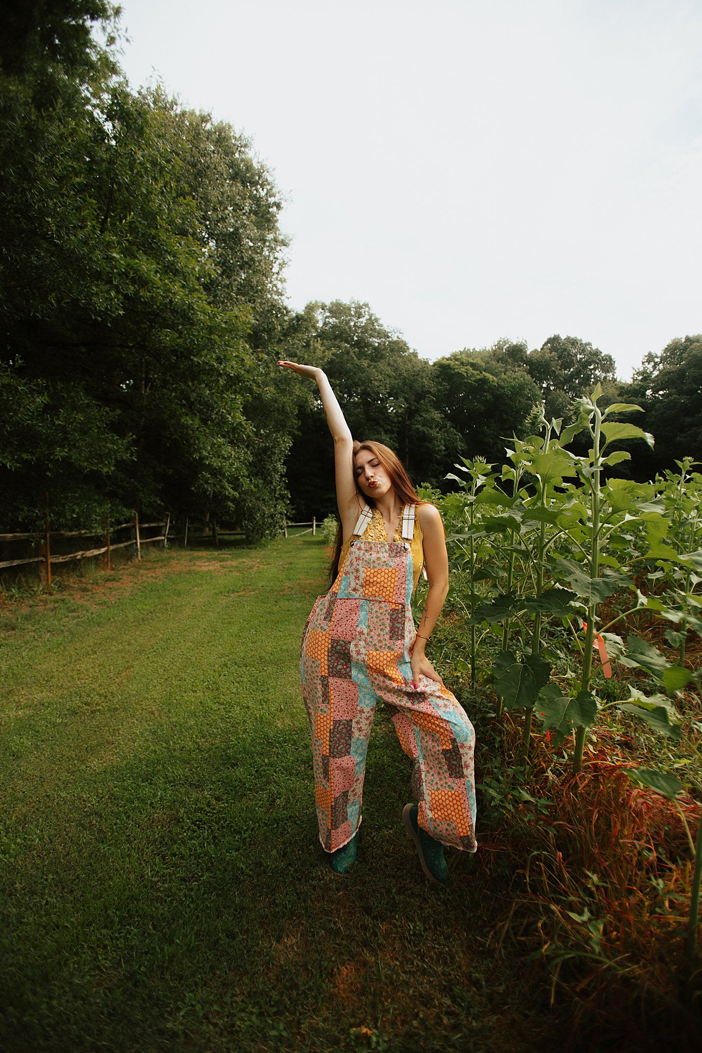 Patchwork Print Overalls Oversized