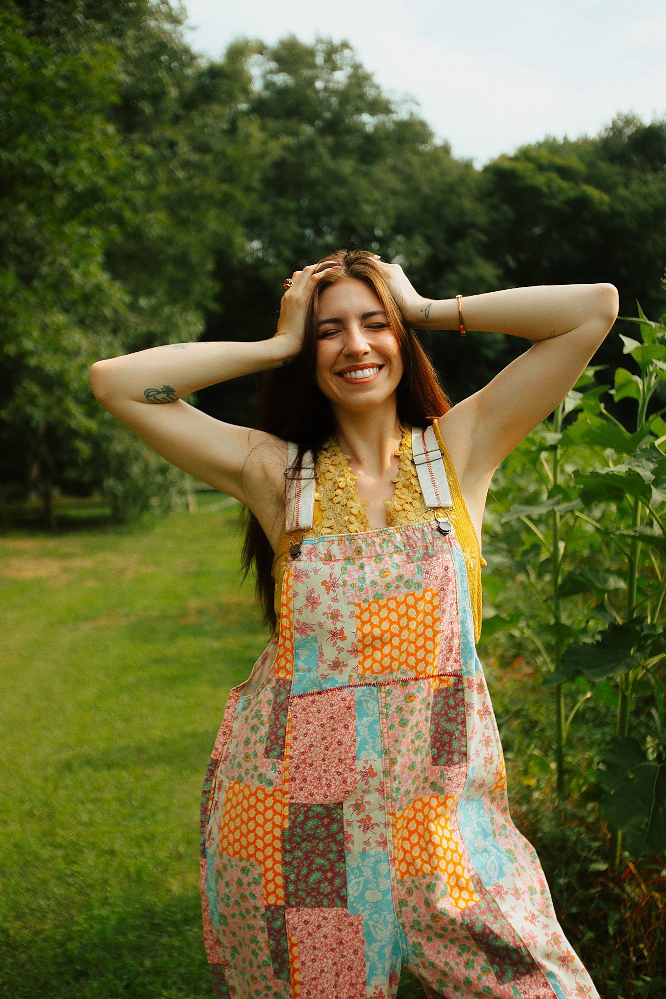 Patchwork Print Overalls Oversized