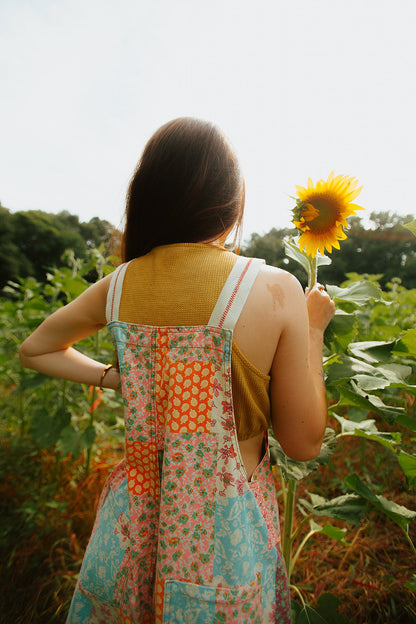 Patchwork Print Overalls Oversized