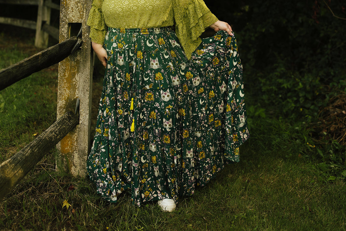 Celestial Cat Skirt Green