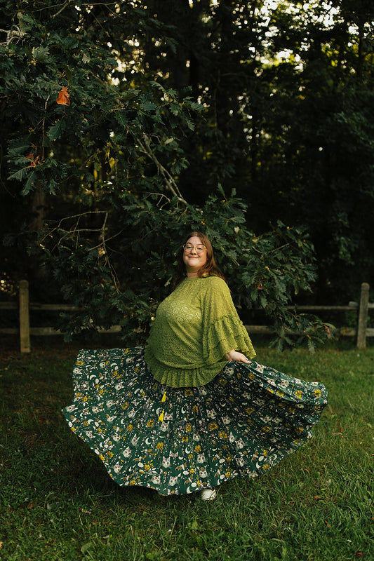 Celestial Cat Skirt Green