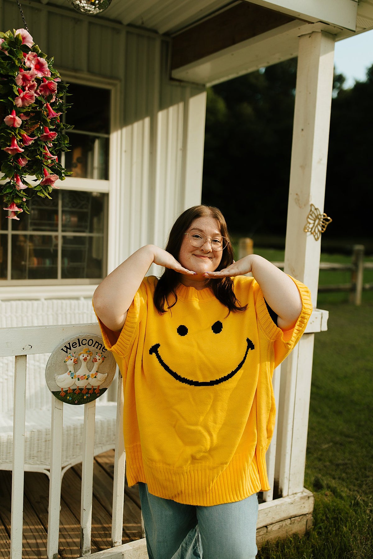 Short Sleeve Smile Oversized Knit Top
