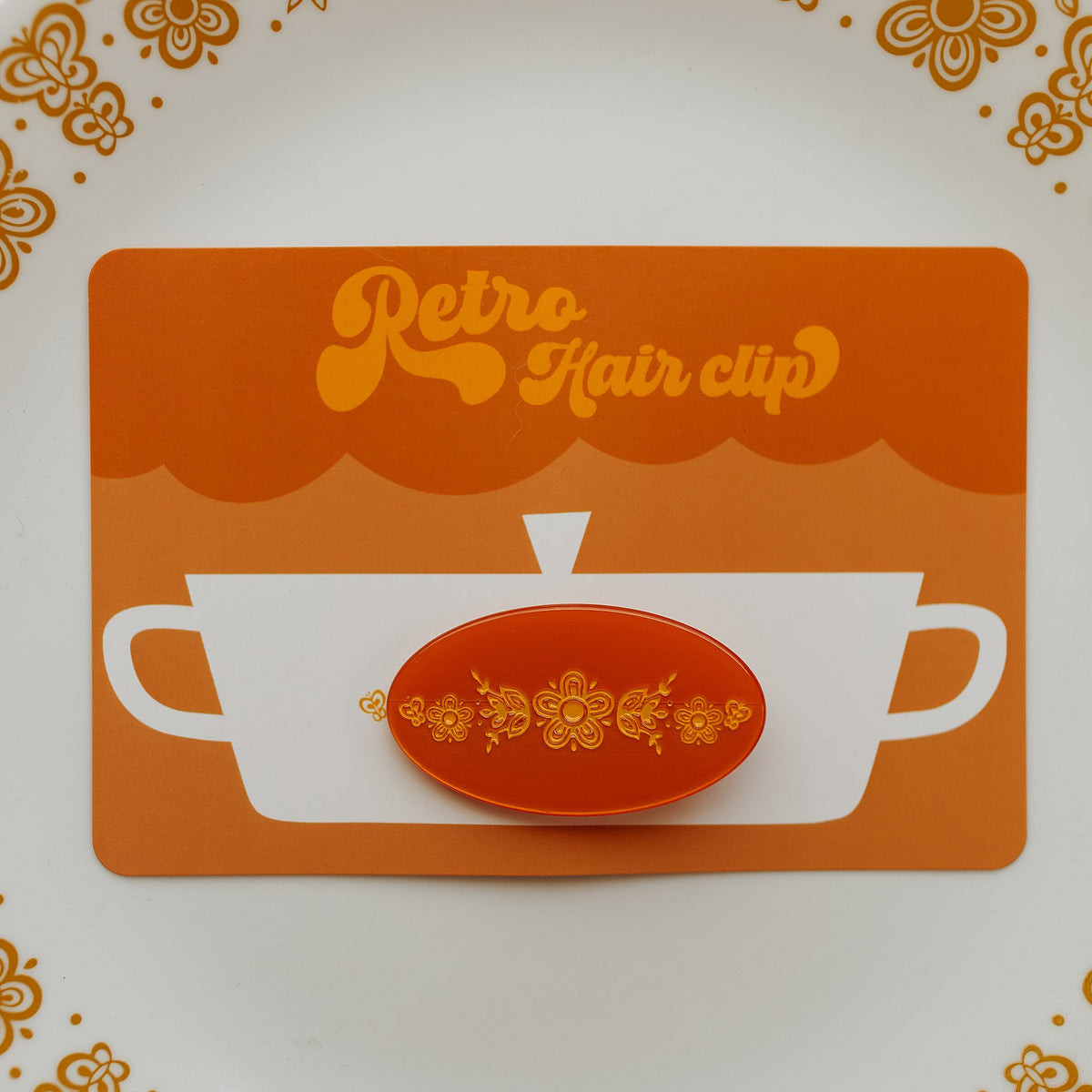 Orange Retro Floral Hair Clip