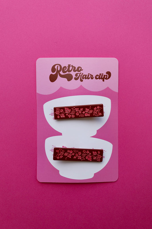 Maroon Retro Floral Hair Clip Set