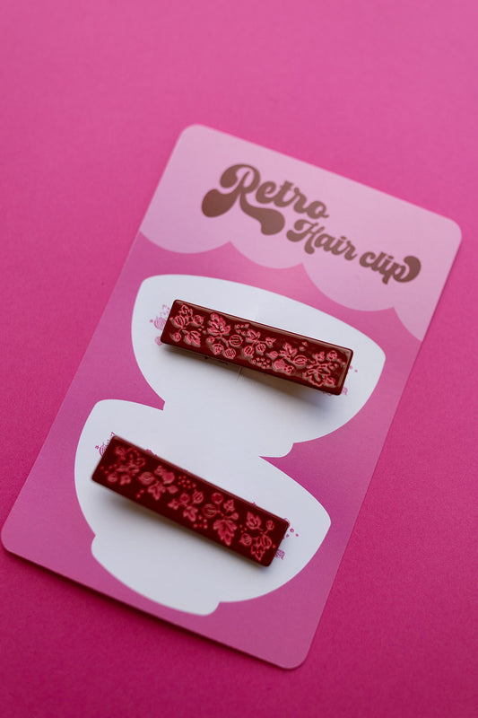 Maroon Retro Floral Hair Clip Set