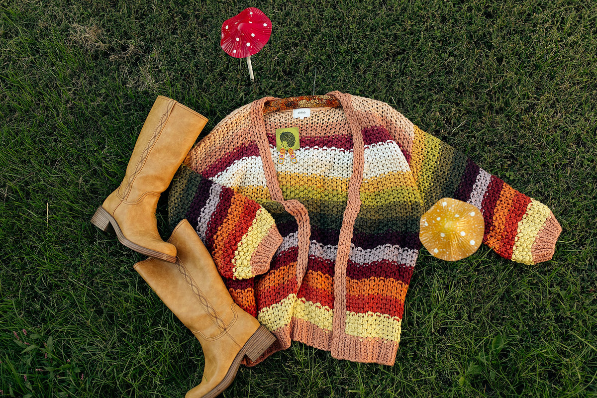 Rainbow Hand-Crochet Open Cardigan