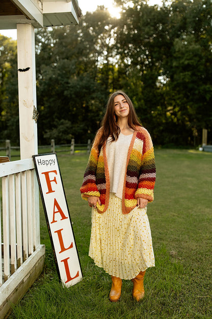 Rainbow Hand-Crochet Open Cardigan