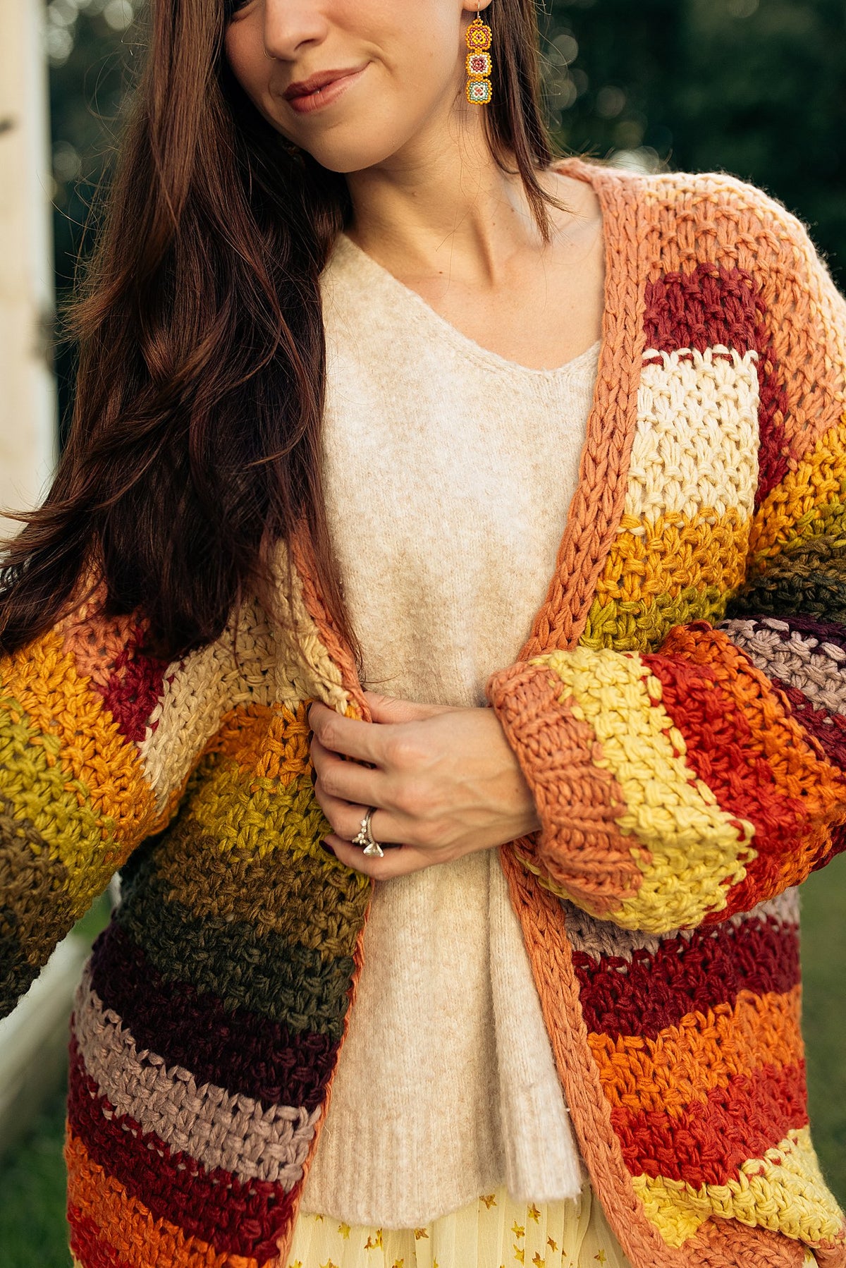 Rainbow Hand-Crochet Open Cardigan