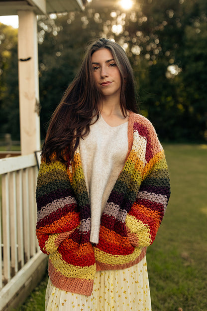 Rainbow Hand-Crochet Open Cardigan