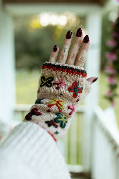 Handmade Knit Fingerless Gloves Butterflies (3 Colors)