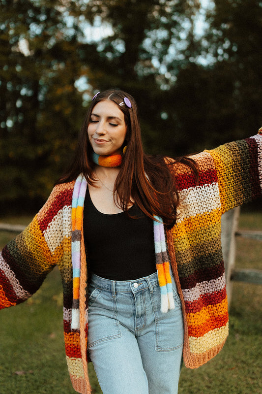 Rainbow Hand-Crochet Open Cardigan