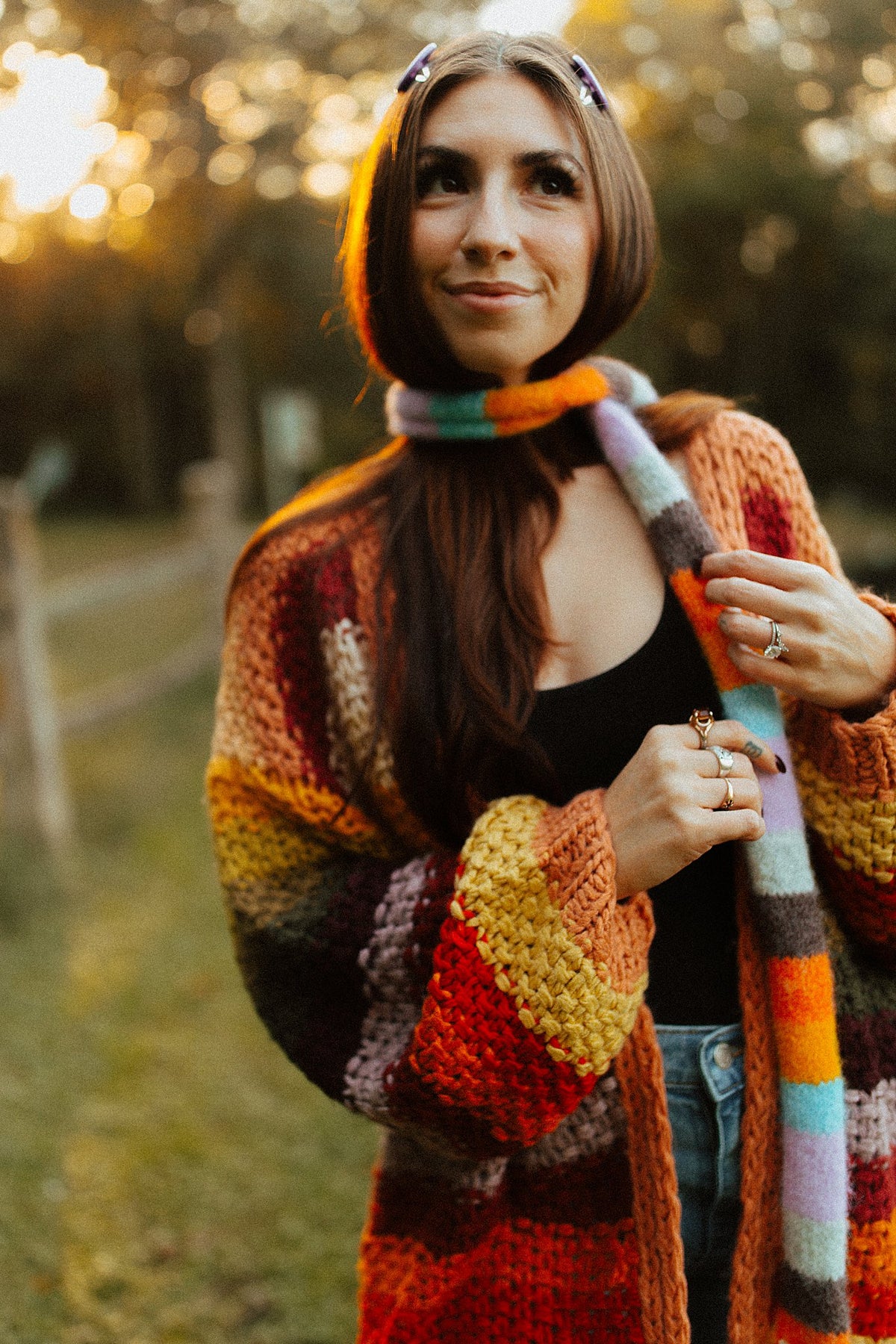 Stripe Fuzzy Knit Skinny Scarf Retro