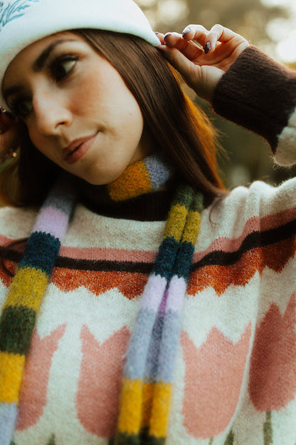 Stripe Fuzzy Knit Skinny Scarf Retro