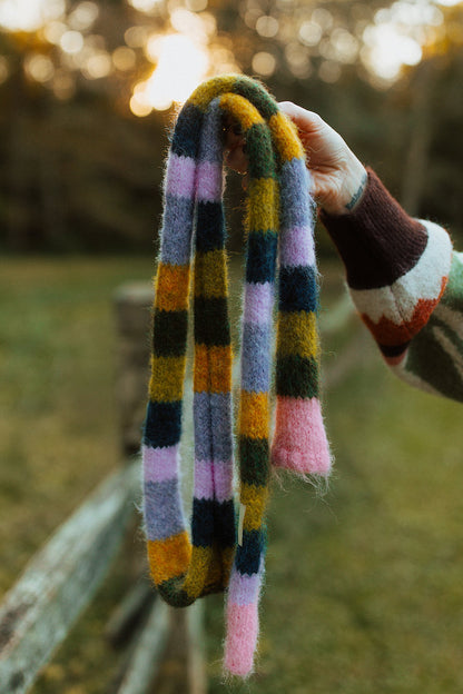 Stripe Fuzzy Knit Skinny Scarf Retro