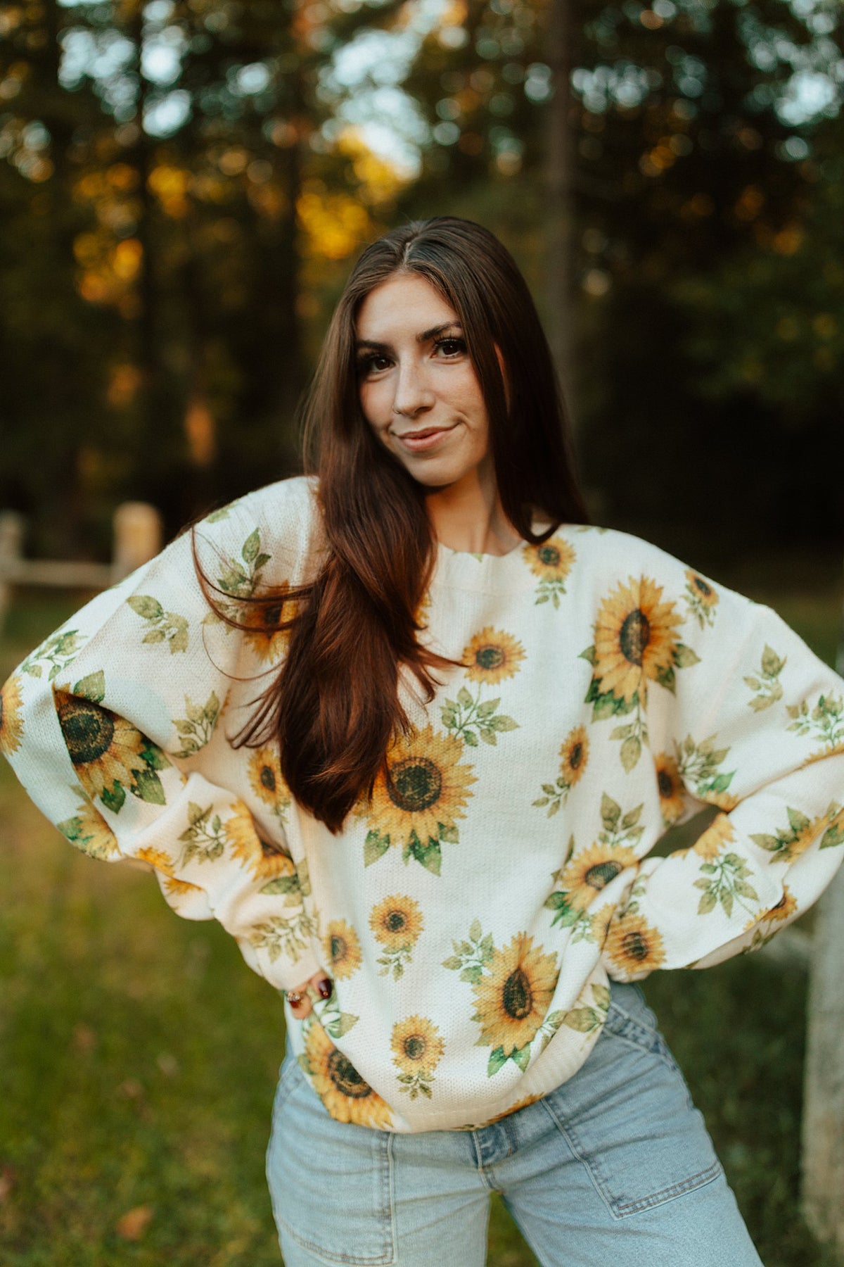 Plus Size Sunflower Print Knit Sweater