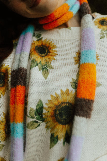 Plus Size Sunflower Print Knit Sweater