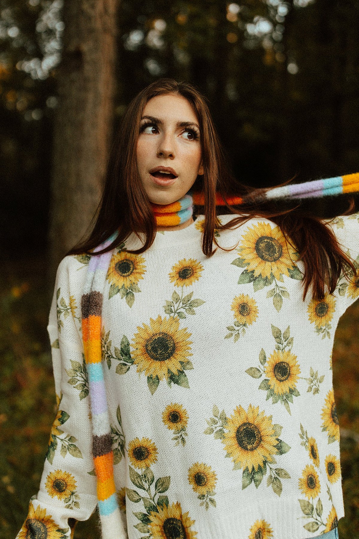 Plus Size Sunflower Print Knit Sweater