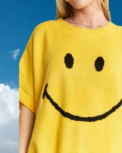 Short Sleeve Smile Oversized Knit Top 2/25