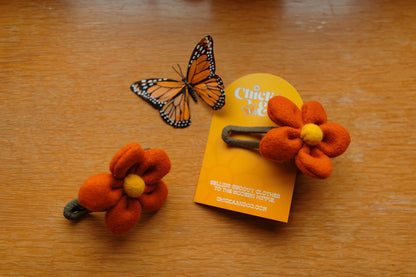 Plush Flower Hair Pin - Orange