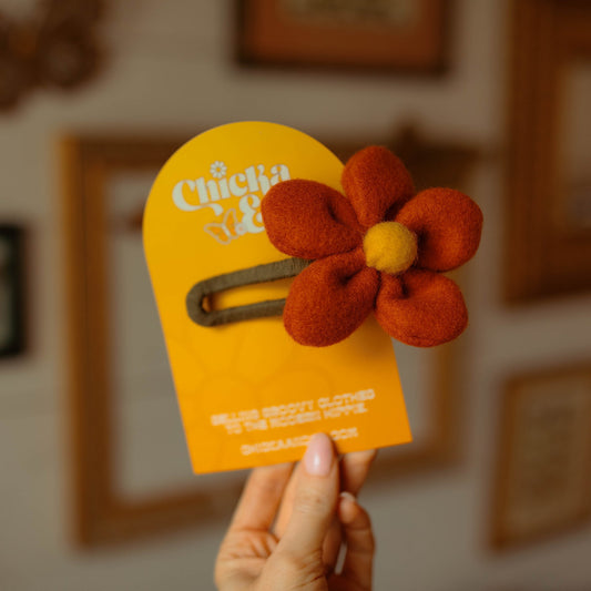 Plush Flower Hair Pin - Orange