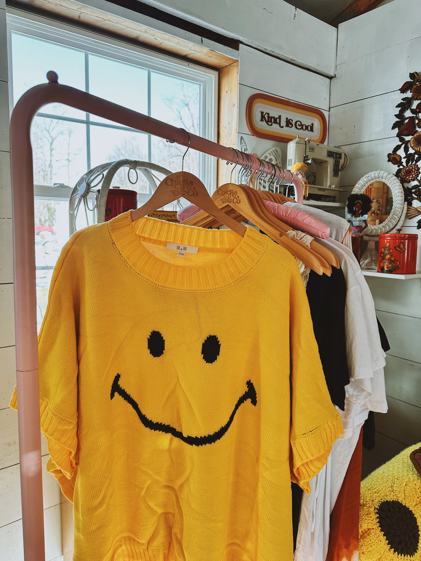 Short Sleeve Smile Oversized Knit Top