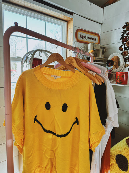 Short Sleeve Smile Oversized Knit Top