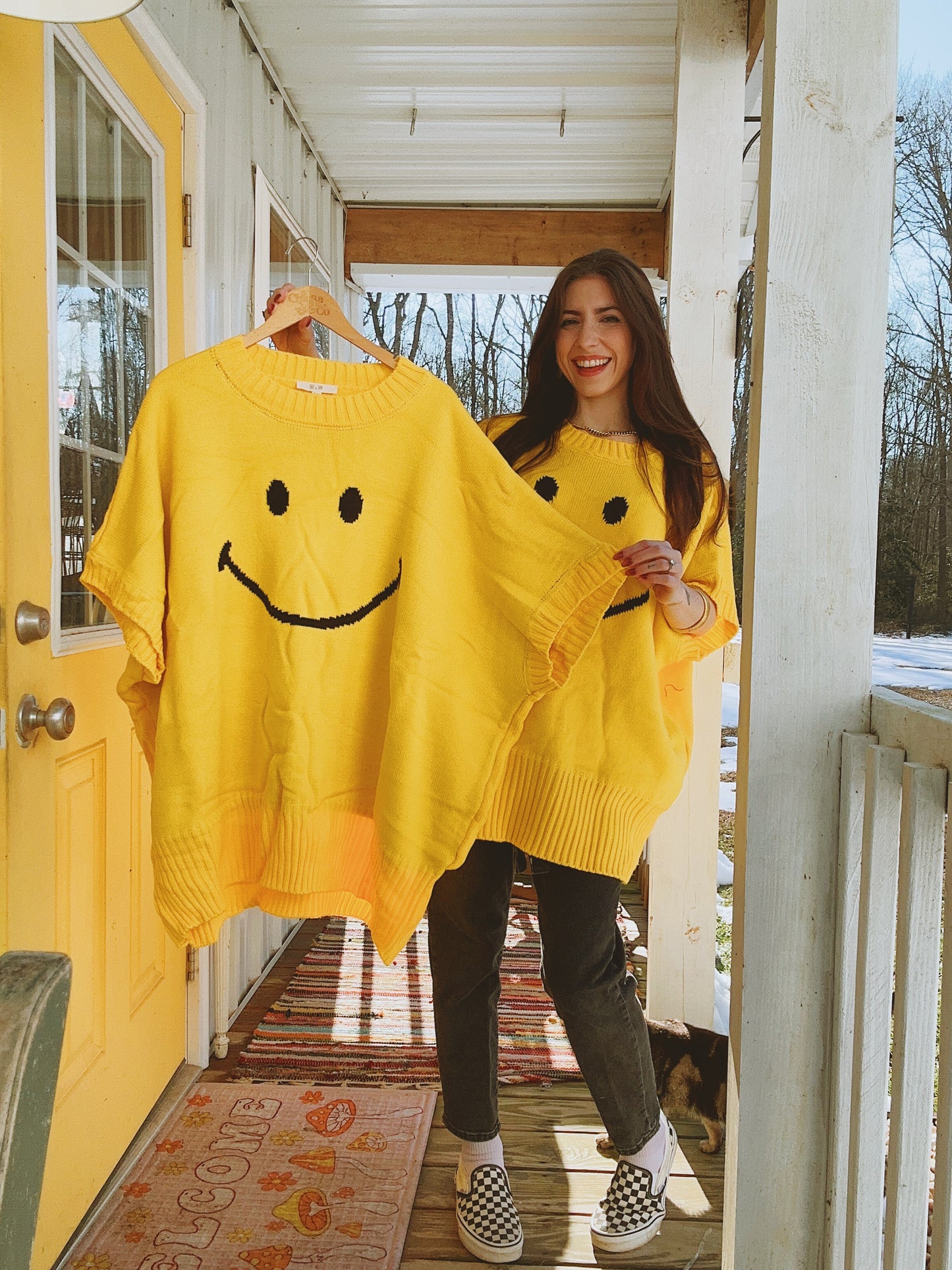 Short Sleeve Smile Oversized Knit Top